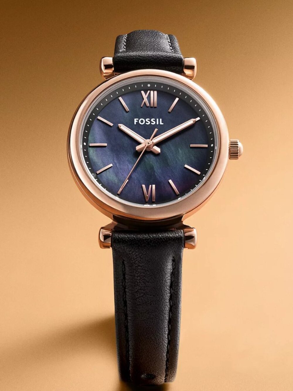 Fossil Carlie Mini Three-Hand Black Leather Watch